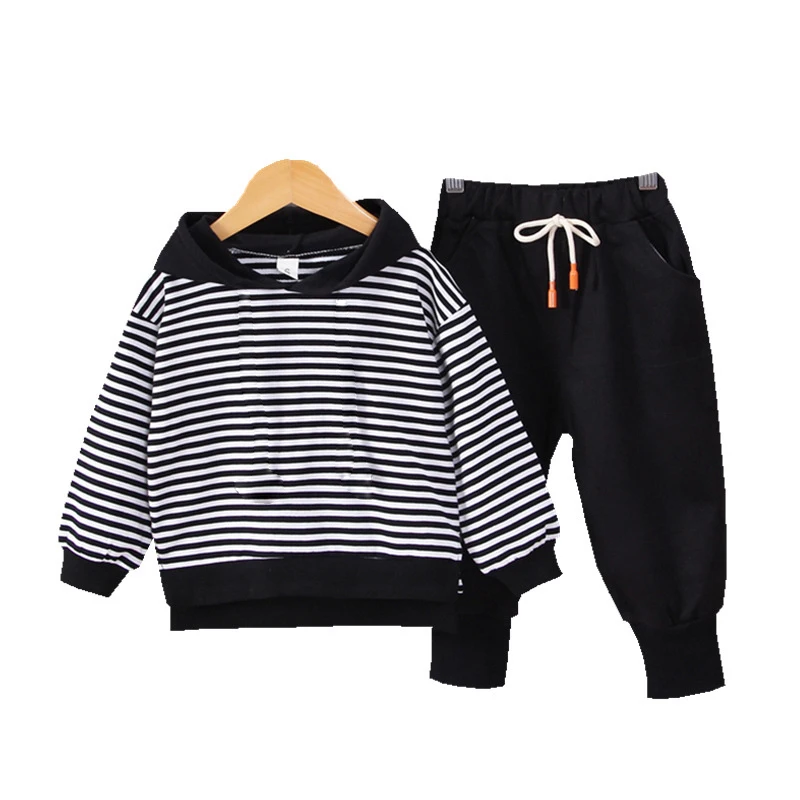 

New Autumn Children Fashion Clothes Boys Girls Striped Hoodies Pants 2pcs Spring Kids Long Sleeve Suit Baby Casual Sportswear