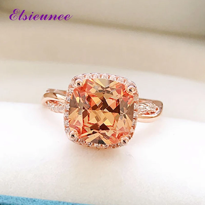 

ELSIEUNEE 925 Sterling Silver Champagne Morganite Diamond Ring Anniversary Cocktail Party Fine Jewelry Anillos Rings For Women