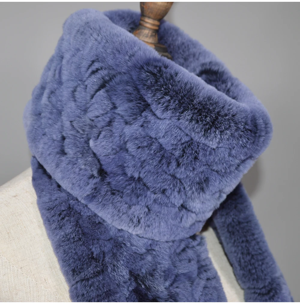 Winter Long Style Women Real Rex Rabbit Fur Scarf Rex Rabbit Fur Warm Soft Ring Scarfs High Quality Knit Rabbit Fur Scarves
