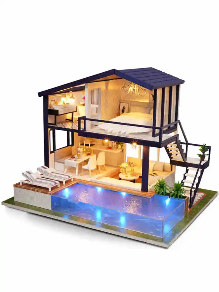 DIY Doll House Wooden doll Houses Miniature Furniture Dollhouse Kit Casa Music Toys for Children New Year Birthday Gifts 066 | Игрушки и