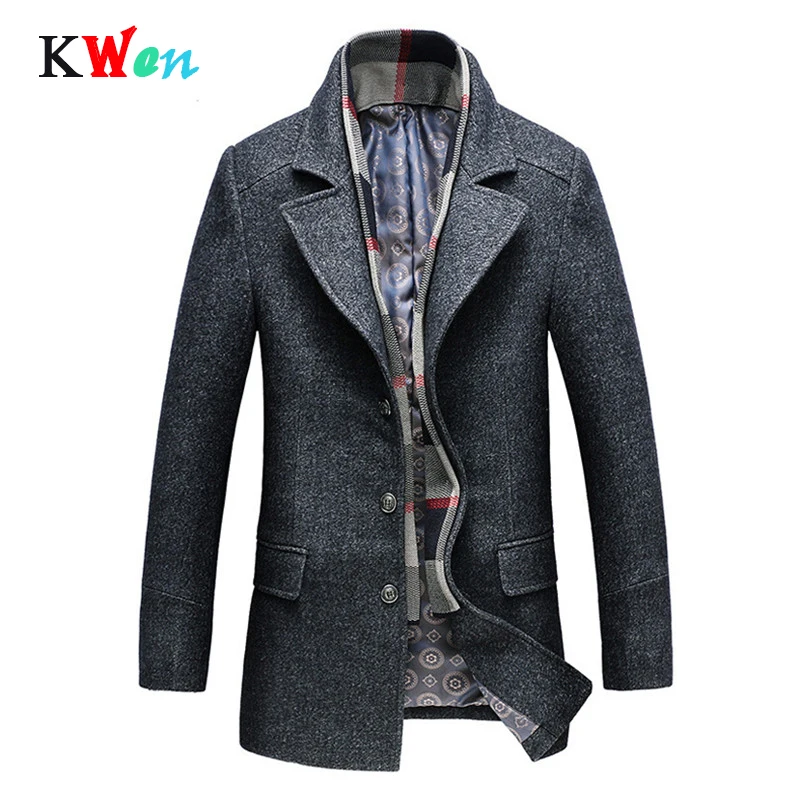 

2022 Winter Men's Casual Wool Trench Coat Fashion Business Long Thicken Slim Overcoat Jacket Male woolen tweed windbreake