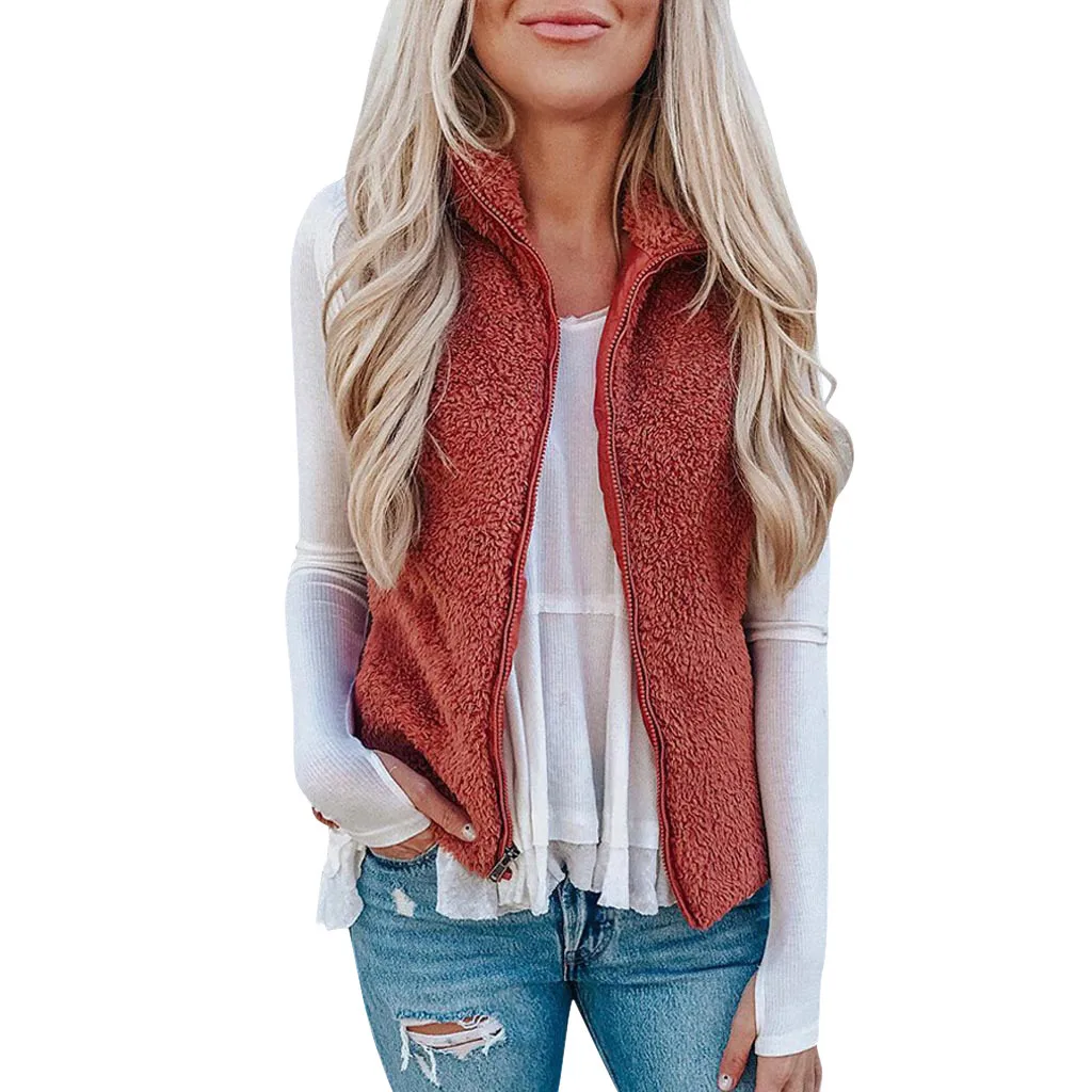 Женский красный кашемировый жилет на молнии куртка без рукавов пальто с отложным