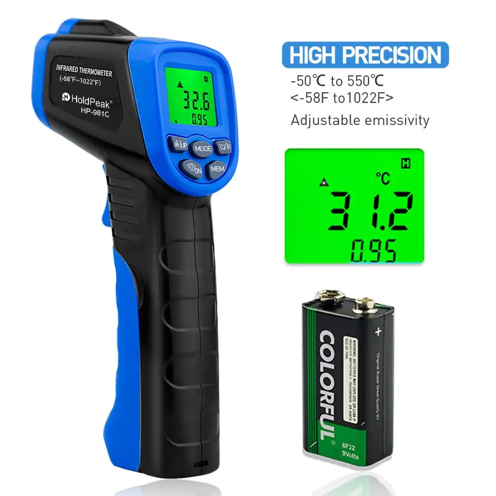 HoldPeak HP 981C 30 ~ 550'C/ 22 1022'F Температура метр Пистолет Бесконтактный Инфракрасный