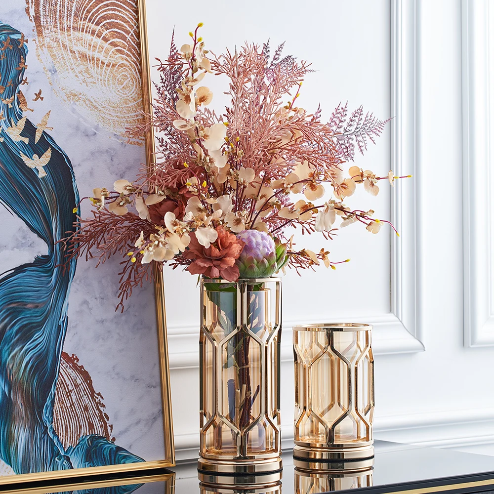 

Ваза из золотистого стекла, аксессуары для украшения ванной комнаты, скандинавский декор, ваза для гостиной, аксессуар для украшения дома, м...