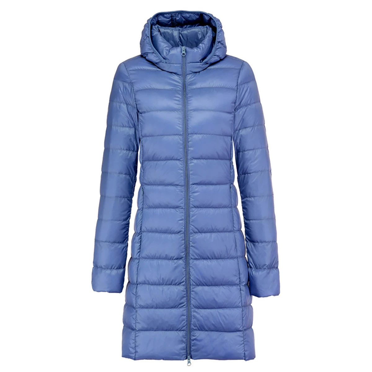 Женская длинная куртка-парка простая стеганая ветрозащитная зимняя теплая