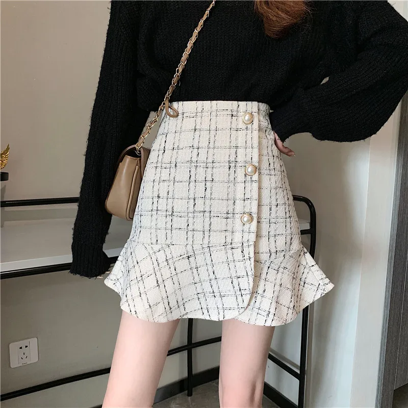 

2020 Winter New Style Fashion Mermaid Plaid Women Skirts Laides Sexy High Waist A-Line Mini Trumpet Tartan Short Skirt S201214