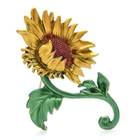 wulibaby enamel big sunflower brooches for women new beauty flower party office brooch pin new year gifts