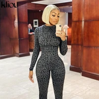 kliou zipper print street style jumpsuit womens 2021 skinny slim workout active wear overalls casual fitness one piece outfits