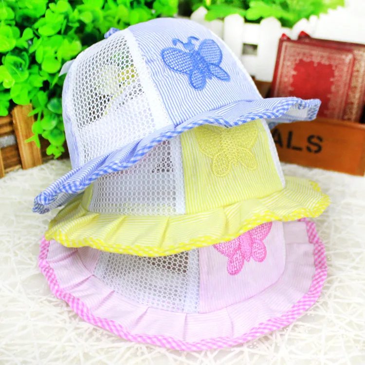 

Cotton Polyester Baby Hat 1 Year Old Baby Cartoon Butterfly Pattern High Quality Baby Mesh Breathable Sunscreen Hat