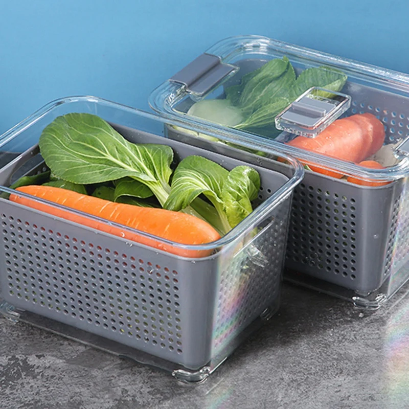 

20X13.5X11.5cm Kitchen Storage Box Fresh-Keeping Box Refrigerator Fruit Vegetable Drain Crisper Kitchen Food Container
