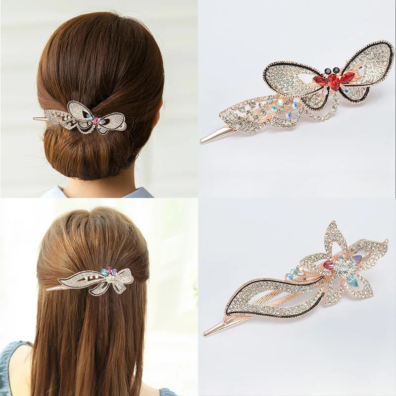

Korean headdress plate hairpin back of head top clip hairpin horizontal clip water drill grab hairpin large duck beak clip