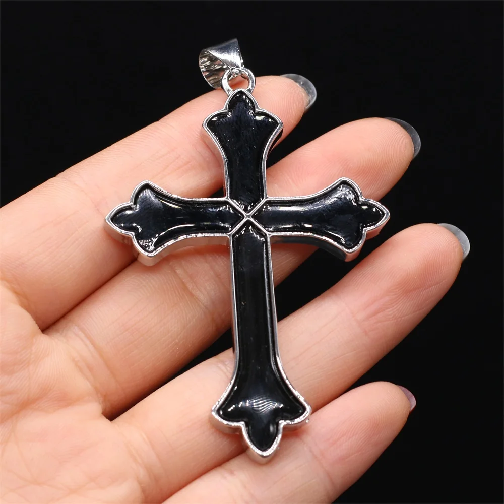 

Natural Stone Agated Pendants Stainless Steel Christian Alloy Cross Pendant for DIY Necklace Jewelry Making Supplies