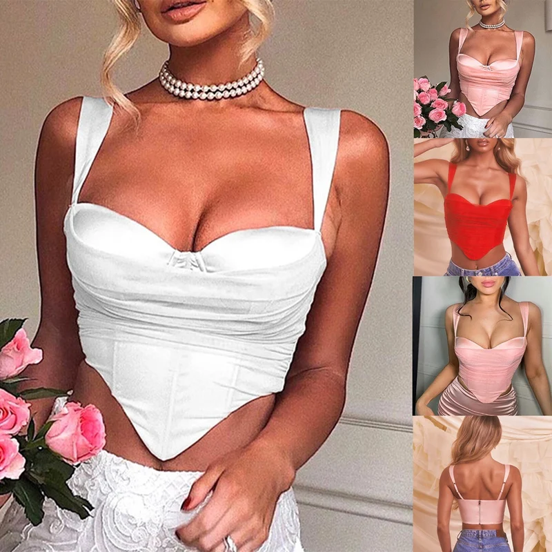 

Solid Color Camisole Girl Fashion Irregular Mesh Stitching Sleeveless Chest Wrap Halter Tops