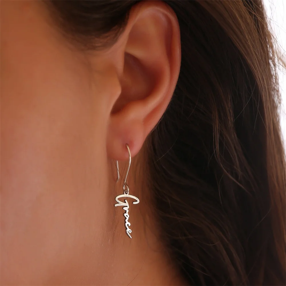 

Custom Name Hanging Drop Earring Personalized Long Earrings Stainless Steel Customized Earrings For Women Birthday Gift