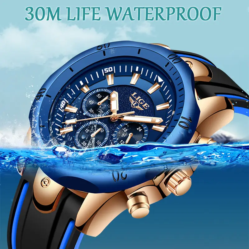 LIGE 2019 новый силиконовый ремешок Для мужчин часы модный топ роскошные брендовые