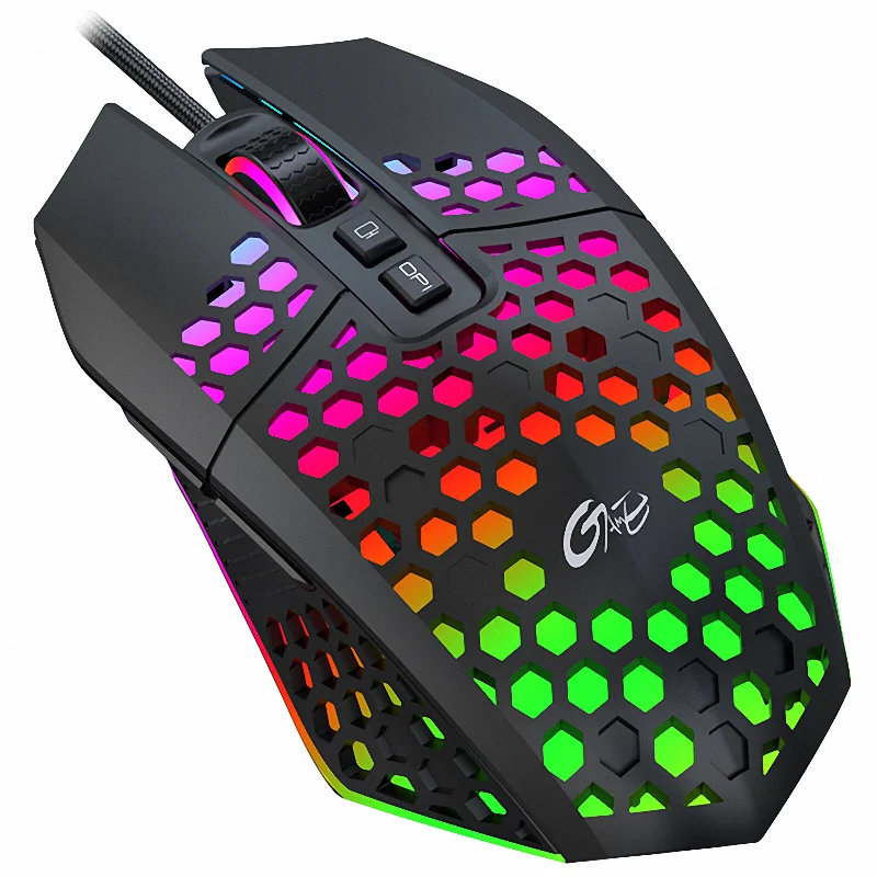 

X801 Wired Gaming Mouse Design 7 Programmable Buttons Honeycomb Gaming Mouse RGB Backlit One-Click Desktop Gamer Mouse