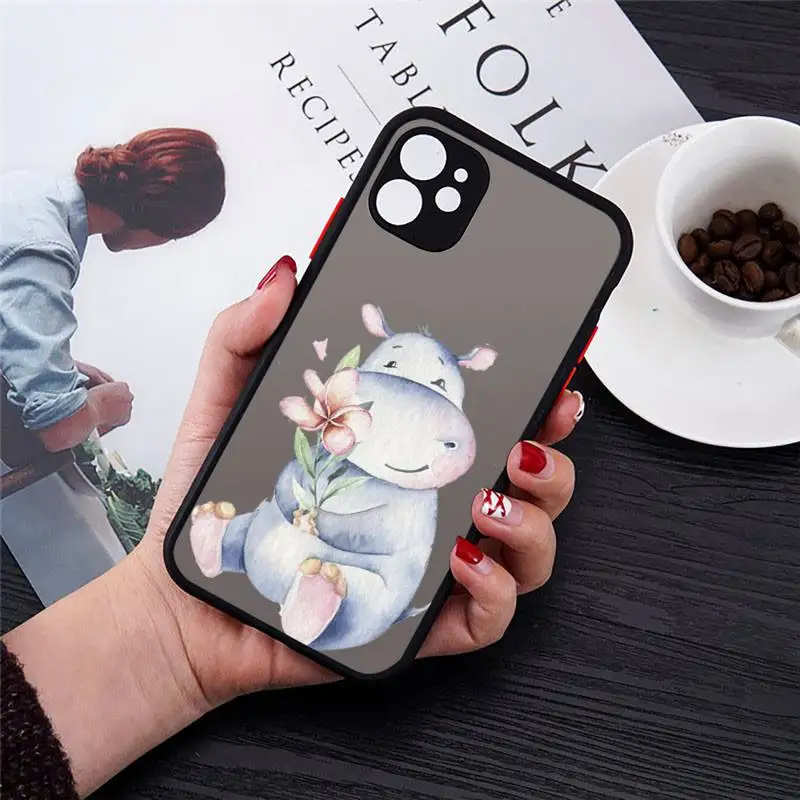 

Cute Hippo hippopotamus cartoon Phone Case matte transparent For iphone 7 8 11 12 plus mini x xs xr pro max cover