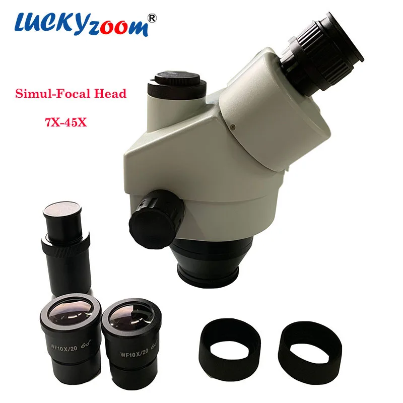 Luckyzoom 7X-45X Simul-Focal Тринокулярный Стерео зум микроскоп головка WF10X/20 окуляр Микроскоп аксессуары
