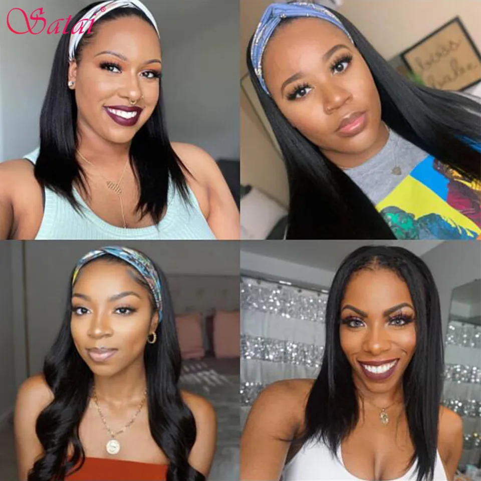 Парики из человеческих волос Satai парик с прямой головной повязкой перуанские