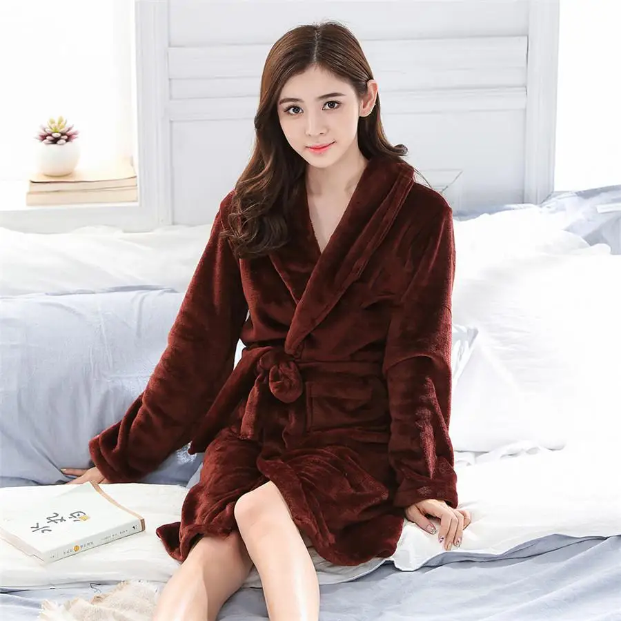 Dark Brown Китайский женский халат из кораллового флиса, кимоно, Зимняя Толстая теплая ночная рубашка, Женская Повседневная Домашняя одежда размера плюс 3XL - Цвет: Dark Brown
