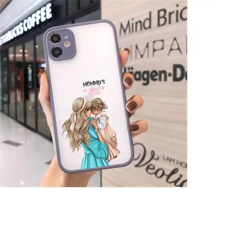 

Mom and baby-1 Phone Case For iPhone 12 11 Mini Pro XR XS Max 7 8 Plus X Matte transparent Gray Back Cover