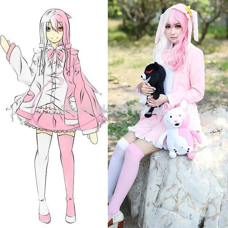 Danganronpa 2 Monomi Cosplay Costume Uniform Outfit Halloween and Wig |