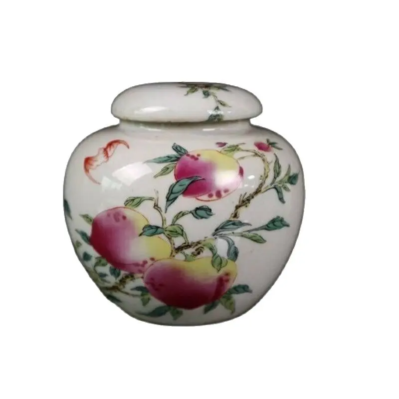 

Chinese Old Porcelain Pastel Fushou Peach Pattern Orb Altar Storage Pot