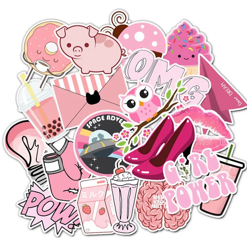 

50 VSCO Style Pink Small Fresh Suitcase Stickers Waterproof Graffiti Suitcase Stickers Kwaii Decorative Stickers