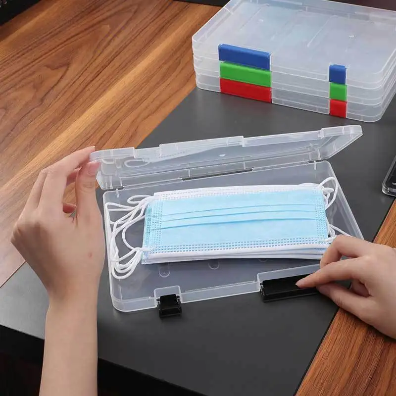 

Plastic Portable Holder A4/A5 File Storage Box Clear Flip Design Sorting File Box Masks ID Card Multi-Functional Storage Clip
