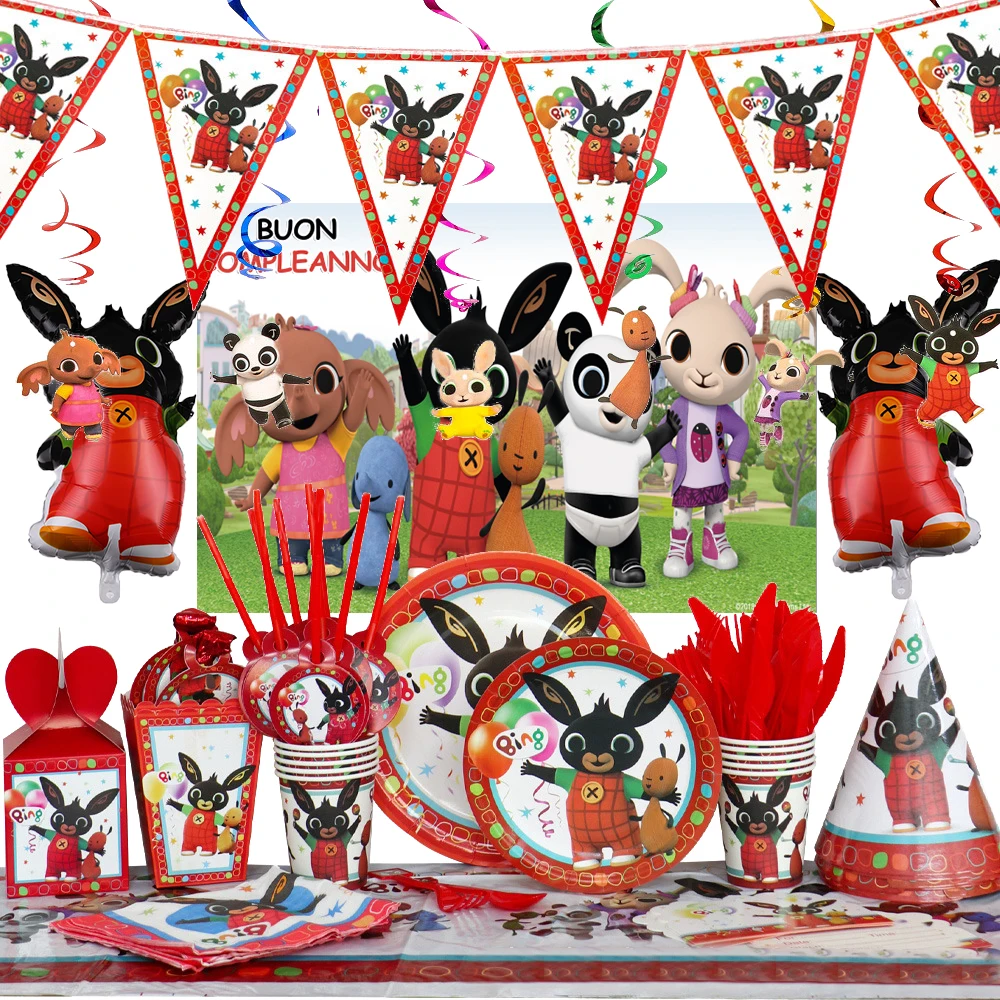 

Hot Cartoon Bing-rabbit Supplies Paper Napkins Tablecloth Cups Plates Ballo ons Comics Baby Shower Birthday Party Decoration