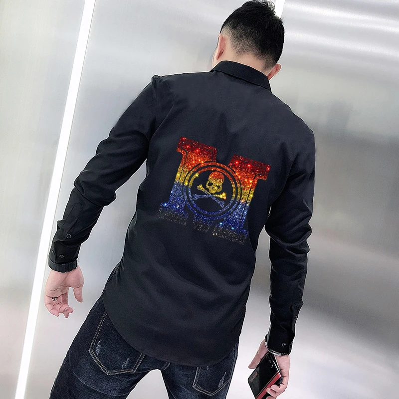 

New Trendy Casual Men's T-Shirts High-Quality Breathable Long-Sleeved Work Clothes Button Tops Brand Hot Diamond Style