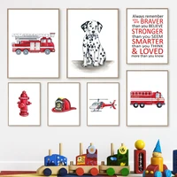 firetruck dalmatian dog fireman firedept wall art canvas painting nordic posters and prints wall picture nursery kids room decor