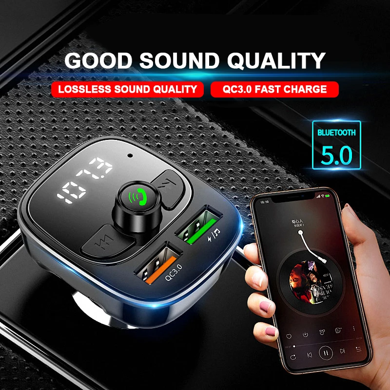 Автомобильный Bluetooth 5 0 Громкая связь авто аудио MP3 плеер U диск Быстрая зарядка