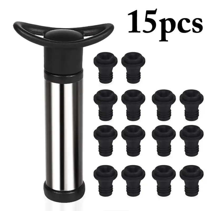 

Wine Saver Vacuum Pump with 8pcs 14 pcs Vacuum Bottle Stoppers Stainless Steel Wine Pump Sealer Preserver Set