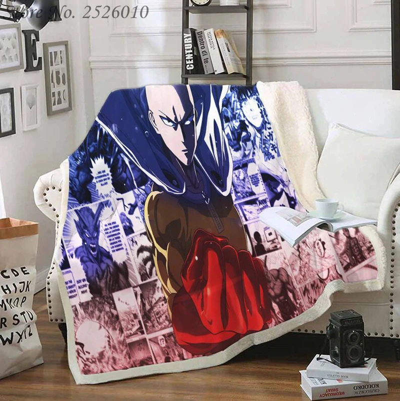 Throw blanket ONE PUNCH MAN 3D Velvet Plush Blanket Bedspread For Kids Girls Sherpa Couch Quilt Cover Travel 02 | Дом и сад