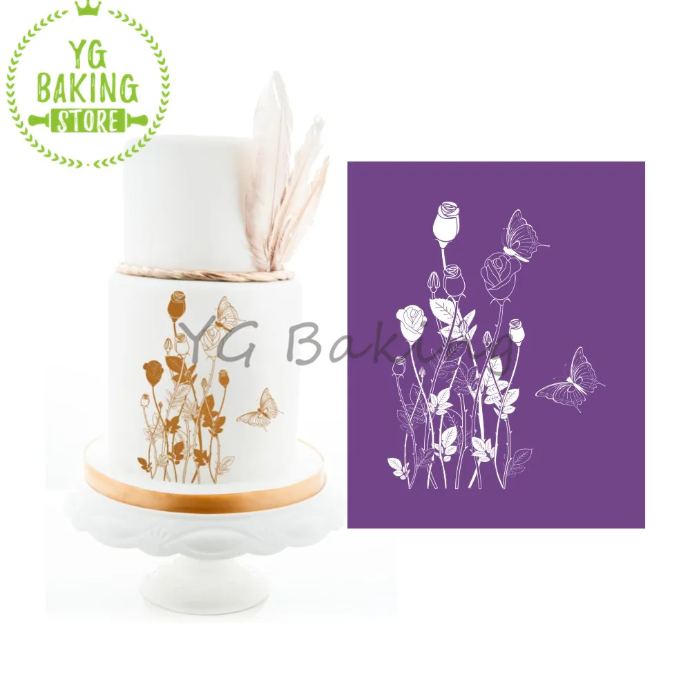 

Flower Rose & Butterfly Pattern Mesh Stencil For Wedding Valentine's Day Cake Border Stencils Lace Cake Decorating Tool Bakeware