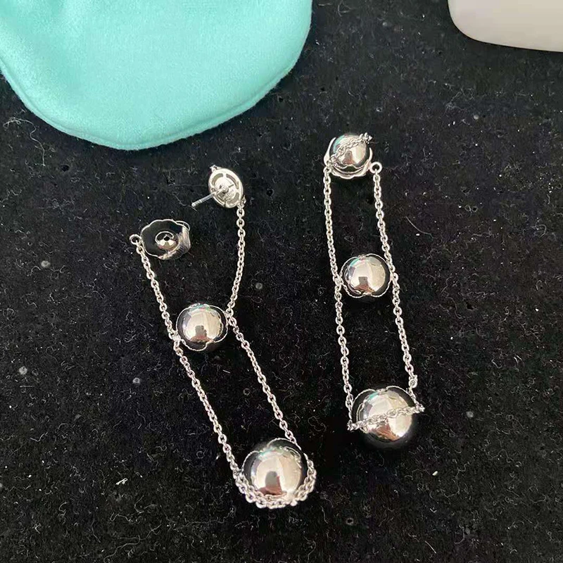 

1:1 Original Luxury brands Logo Three ball earrings S925 Sterling silver New York Fashion Street Women Jewelry style gift