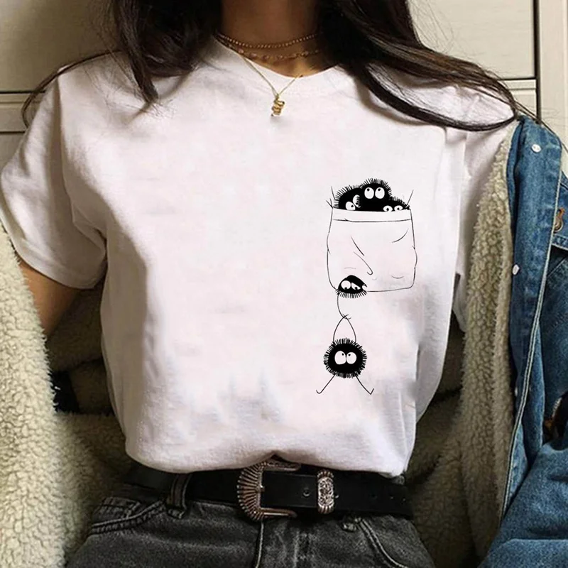 Аниме футболки Ghibli Totoro Dustbunny Harajuku Kawaii Футболка женская Ullzang забавная мультяшная