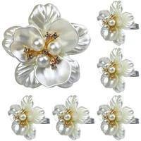 white pearl flower napkin rings set of 6 crystal diamond napkin rings for wedding birthday party holder dining kitchen