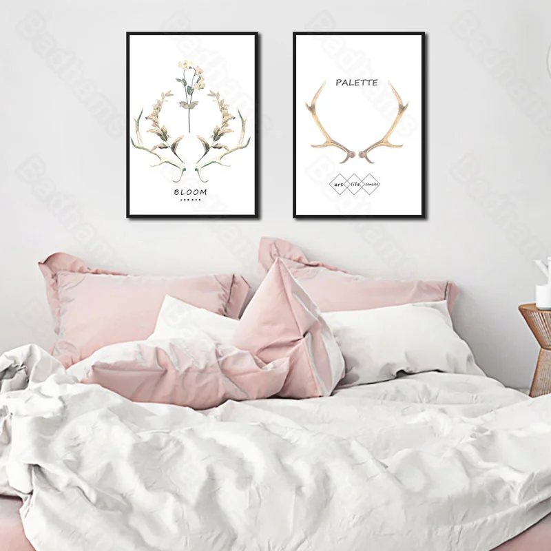 

Modern Home Decoration Simple and Fresh Antler Flower Letter Art Painting Sofa Background Wall Painting Frameless Painting