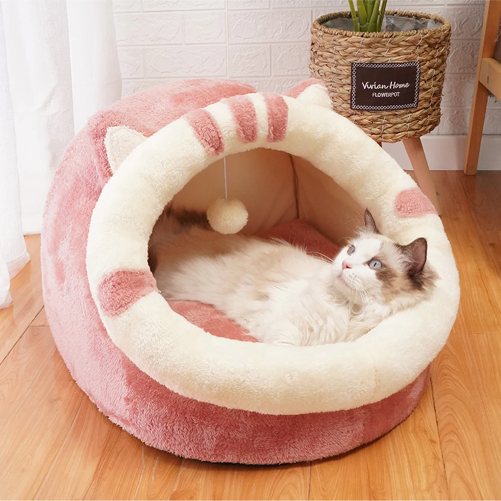 

Детская кровать для кошек, круглая мягкая длинная плюшевая кровать для домашних животных
