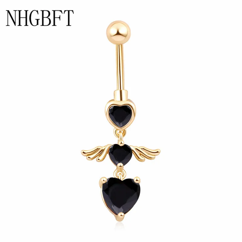 

NHGBFT Heart shaped little angel wings belly button ring Women Girl Dangling Navel Piercing Sexy Body Jewelry