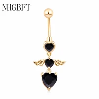 nhgbft heart shaped little angel wings belly button ring women girl dangling navel piercing sexy body jewelry