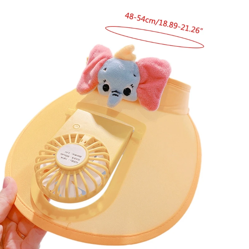 

2021 Summer 9 Styles Children Baby Air Cooling Fan Topless Sun Hat with Plush Doll Cute Wide Edge Visor Cap for Boys Girls