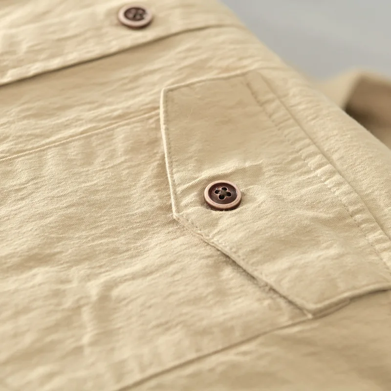 

Men's autumn and winter long-sleeved shirt jacket Wrinkled square collar double pocket cotton shirt Casual fashion soft shirt