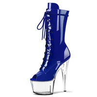 17cm high sandal heeled pole dance shoes patent leather peep toe ankle boots for women 7 inches nightclub platform stripper