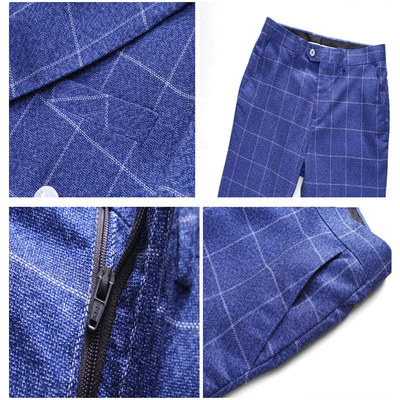 

Double Breasted Striped Suit Blue Wedding Suits for Men 3 Pieces Terno Masculino Slim Fit Costume Homme Mariage Business Wear