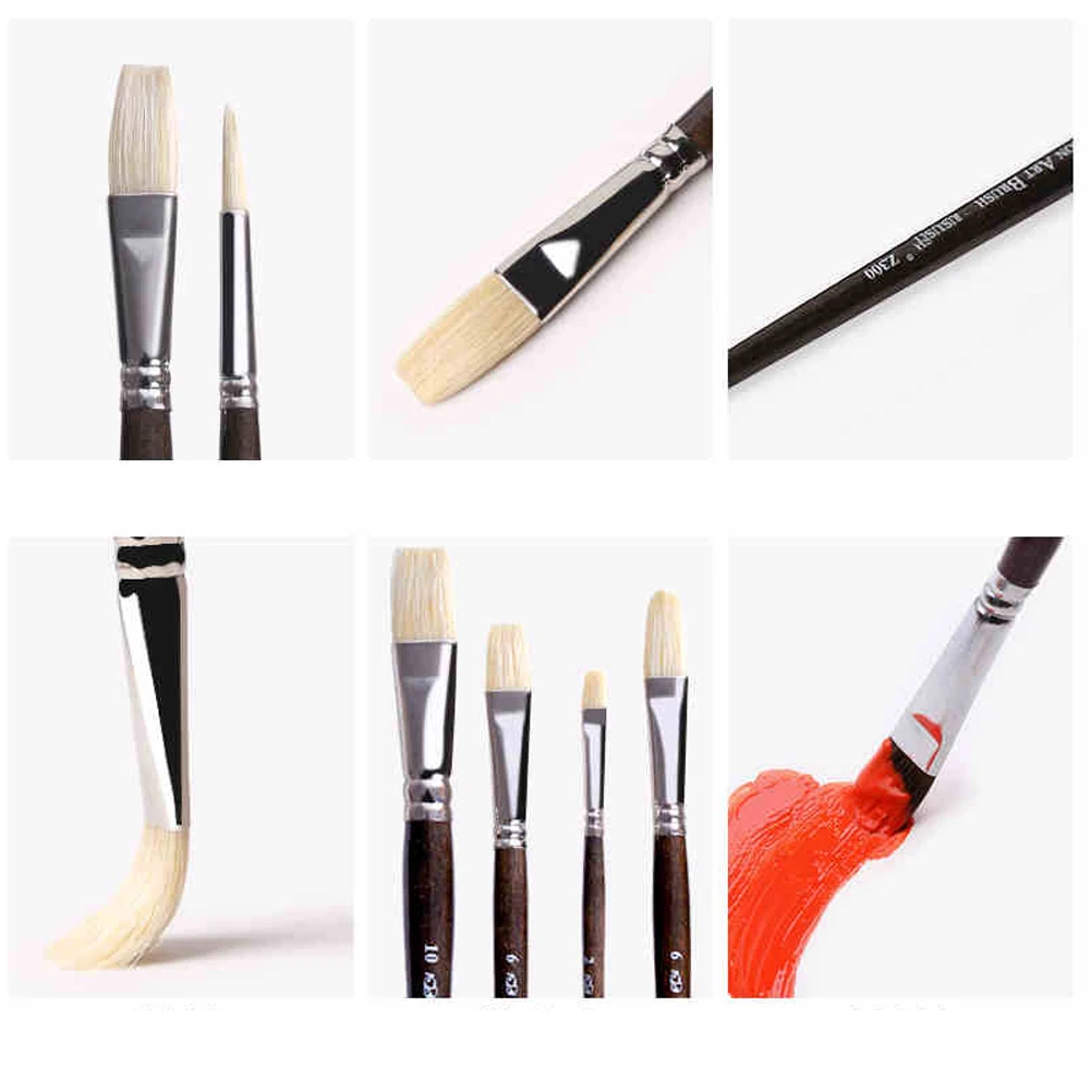 

10pcs Paint Brush Set Art Professional For Canvas Artist Painting Flat Head Mixed Drawing Supplies Acrylic Oil Wooden Handle