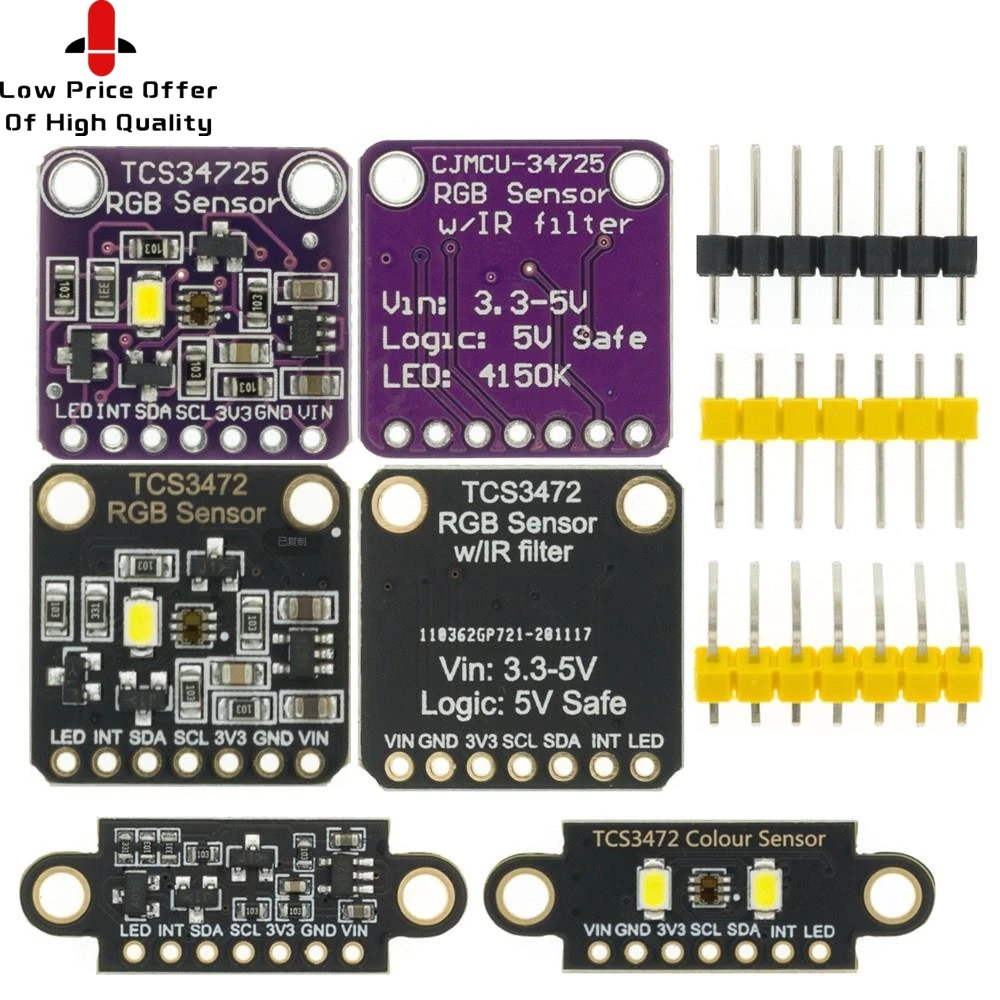 TCS34725 Low Power IR Blocking Filter RGB Light Color Sensor Recognition Diy Kit Electronic PCB Board For Arduino Programmable |