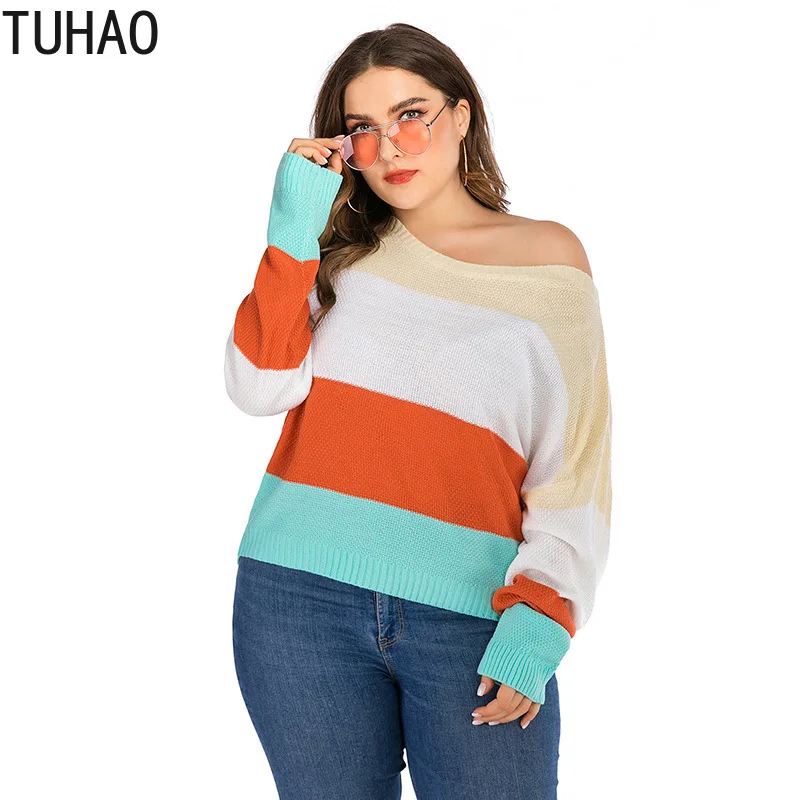 

TUHAO 2020 Spring Autumn Women Casual Pullover Jumper Knitted Sweater Elegant Long Sleeve Striped Loose Knitwear Streetwear WM95